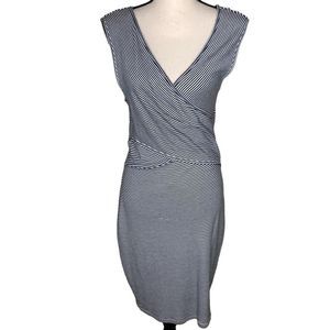 Reiss Black and White Striped Knit Fitted Sheath Dress